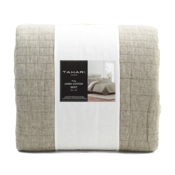 TAHARI HOME Army Green Linen And Cotton Blend Quilt - Picture 1 of 2